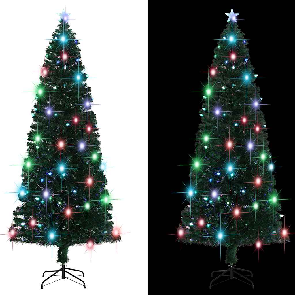 vidaXL Förbelyst julgran med fot och LED 240 cm fiberoptik