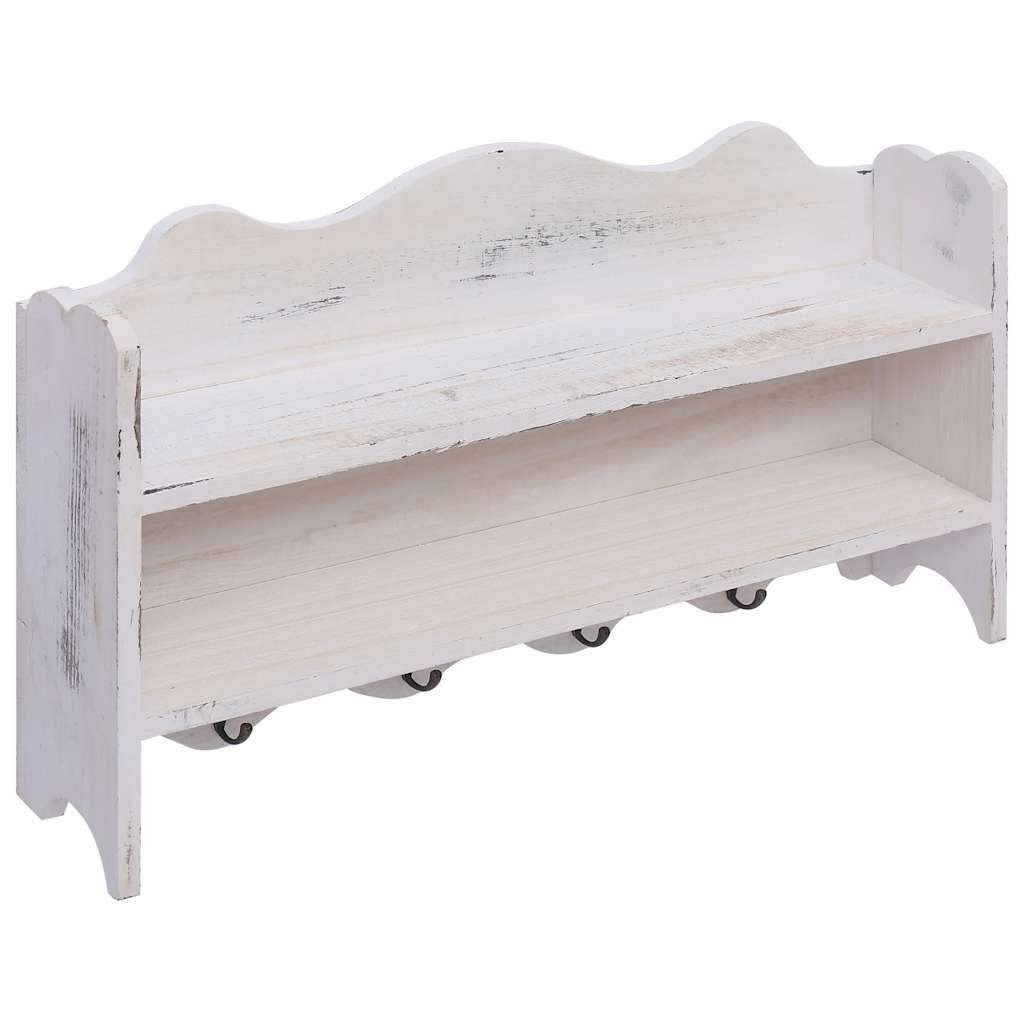vidaXL Väggkrokar med förvaring vit 50x10x30 cm trä