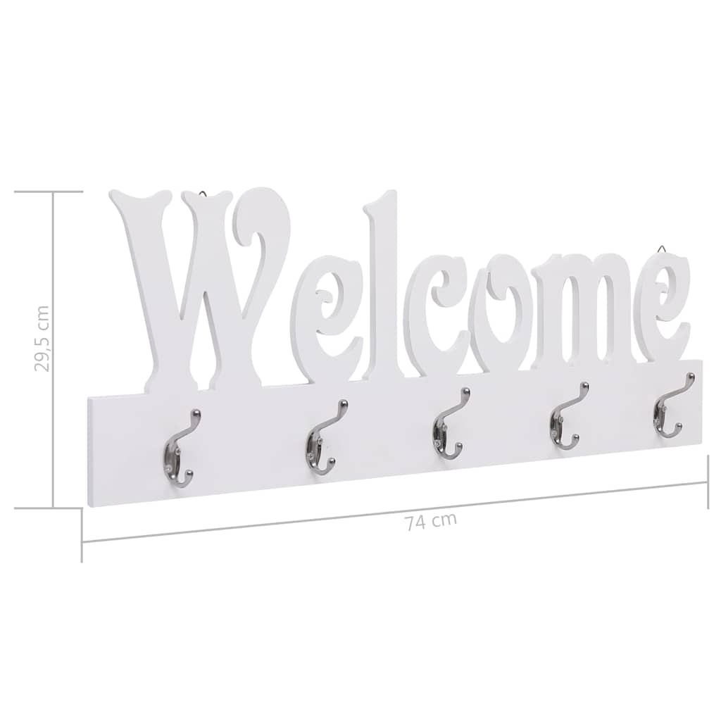 vidaXL Väggkrokar WELCOME vit 74x29,5 cm