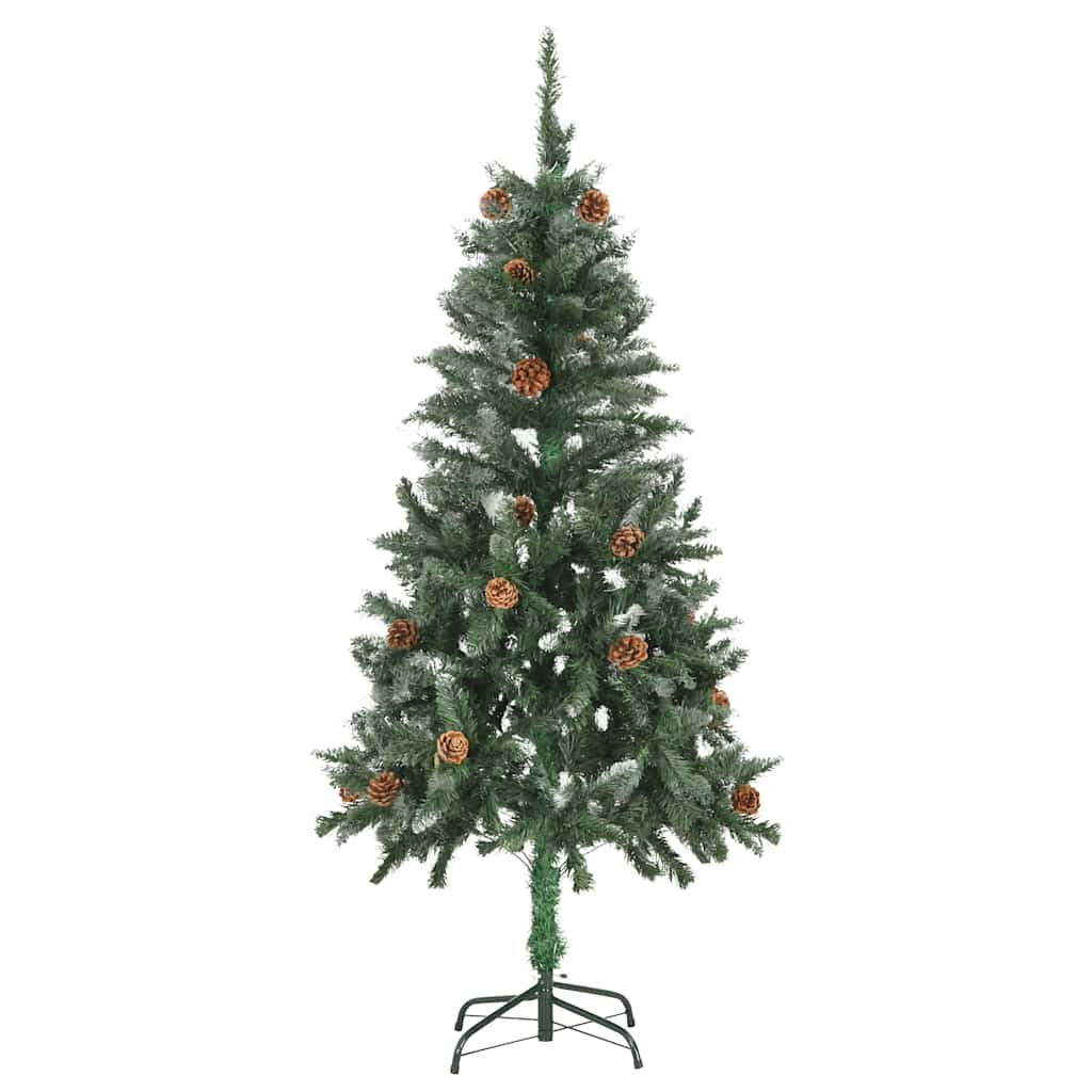 vidaXL Plastgran med kottar och vitt glitter 150 cm