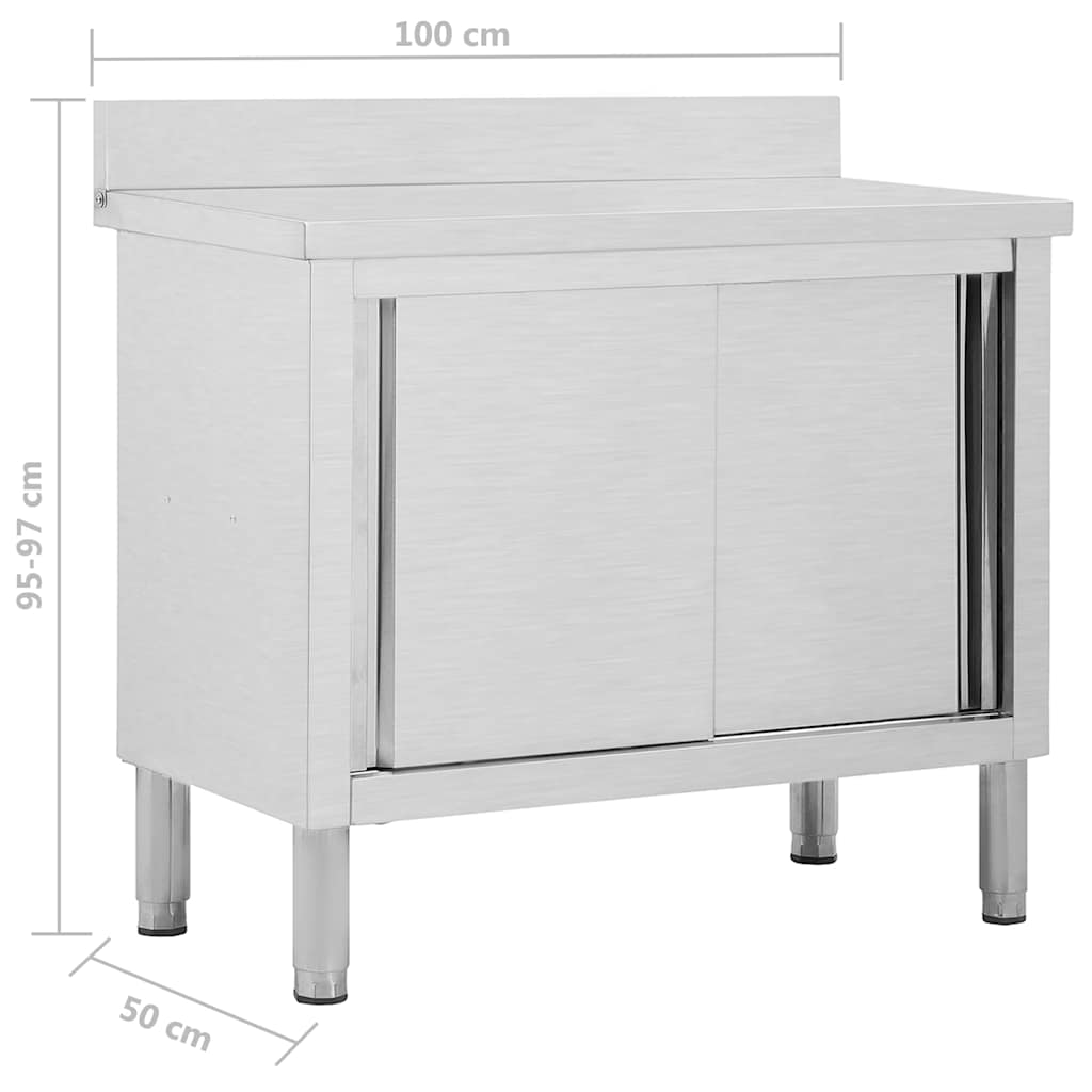 vidaXL Arbetsbänk med skjutdörrar 100x50x(95-97) cm rostfritt stål
