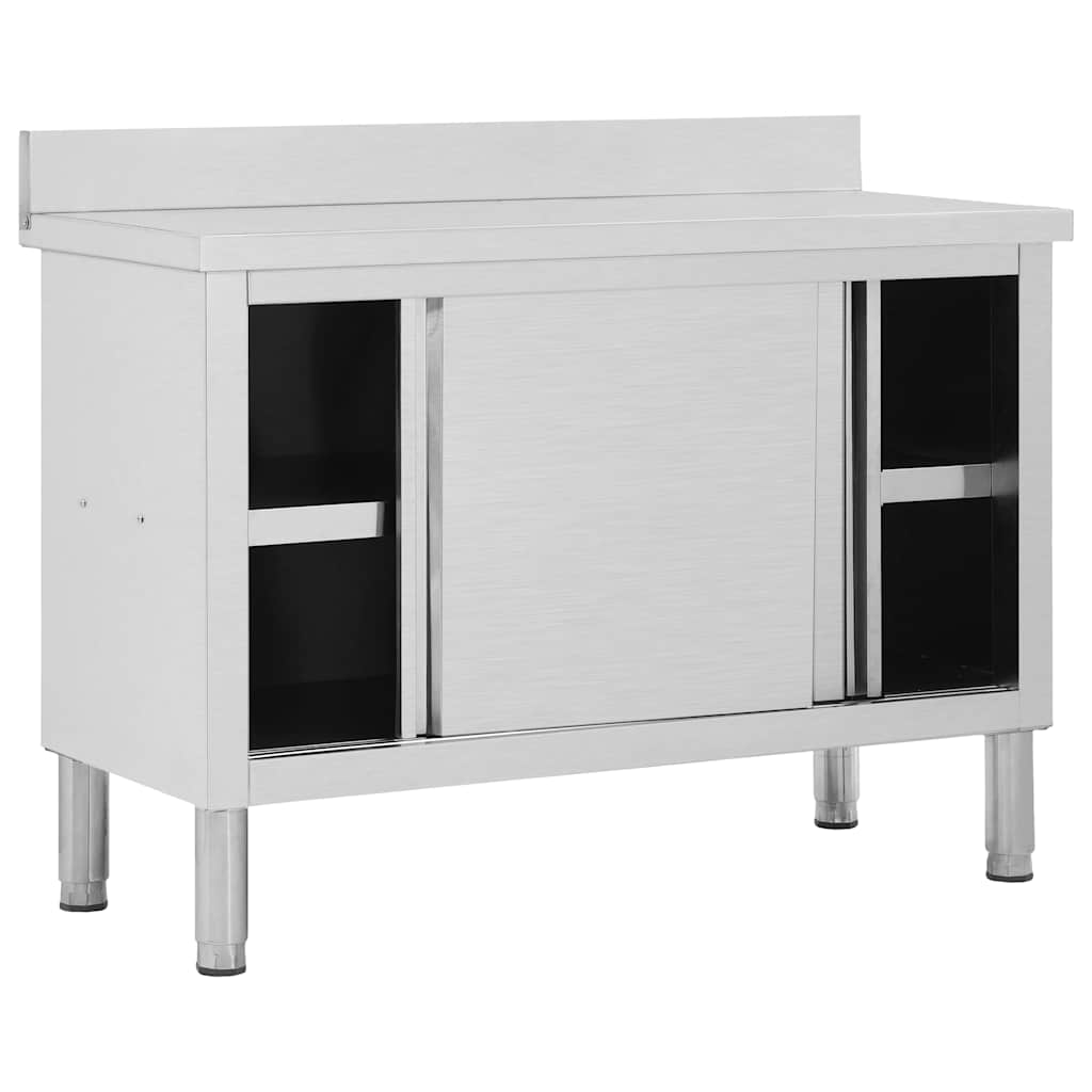 vidaXL Arbetsbänk med skjutdörrar 120x50x(95-97) cm rostfritt stål