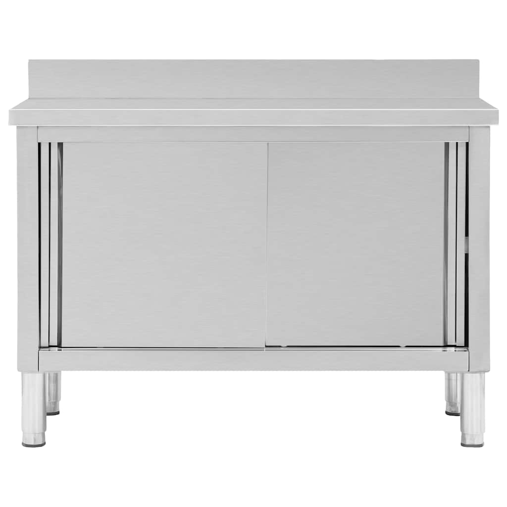 vidaXL Arbetsbänk med skjutdörrar 120x50x(95-97) cm rostfritt stål