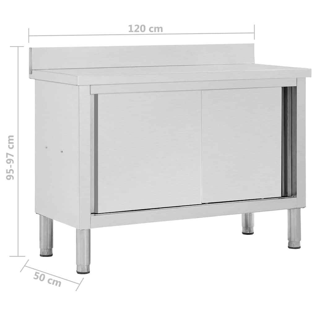 vidaXL Arbetsbänk med skjutdörrar 120x50x(95-97) cm rostfritt stål