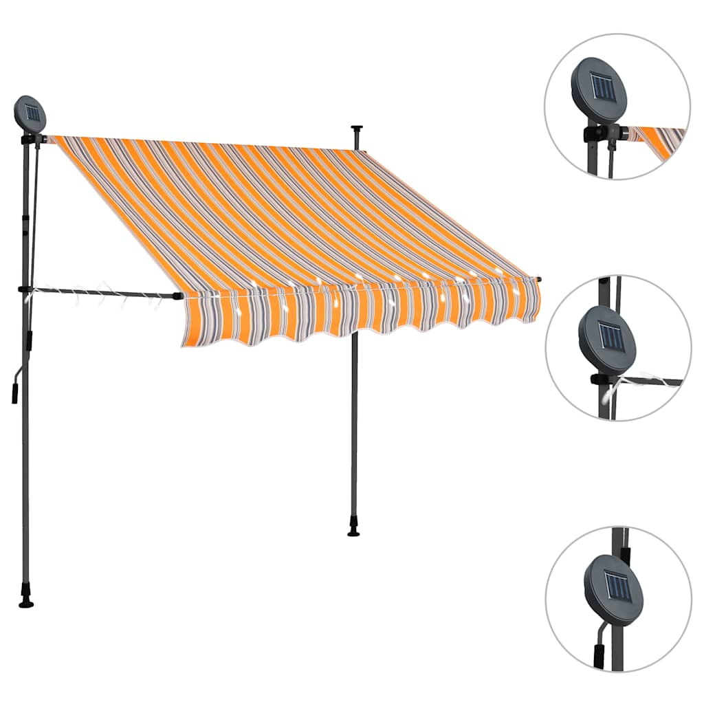 vidaXL Markis manuellt infällbar med LED 100 cm gul och blå