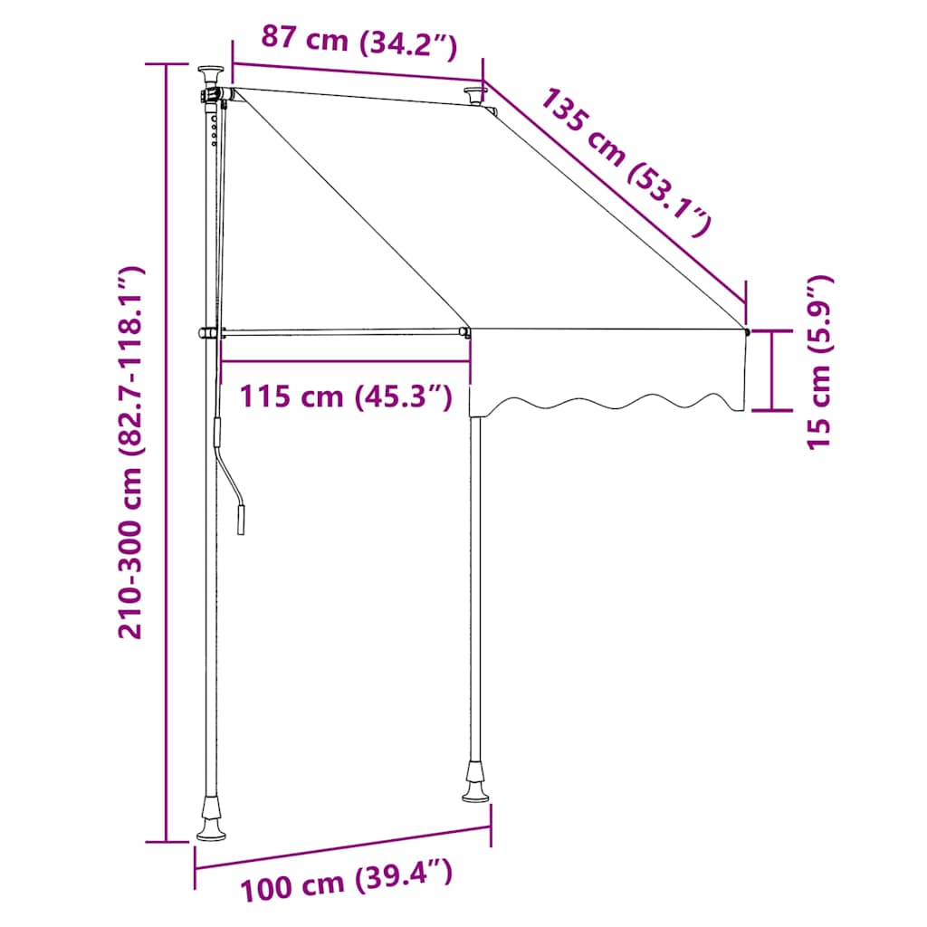 vidaXL Markis manuellt infällbar med LED 100 cm antracit