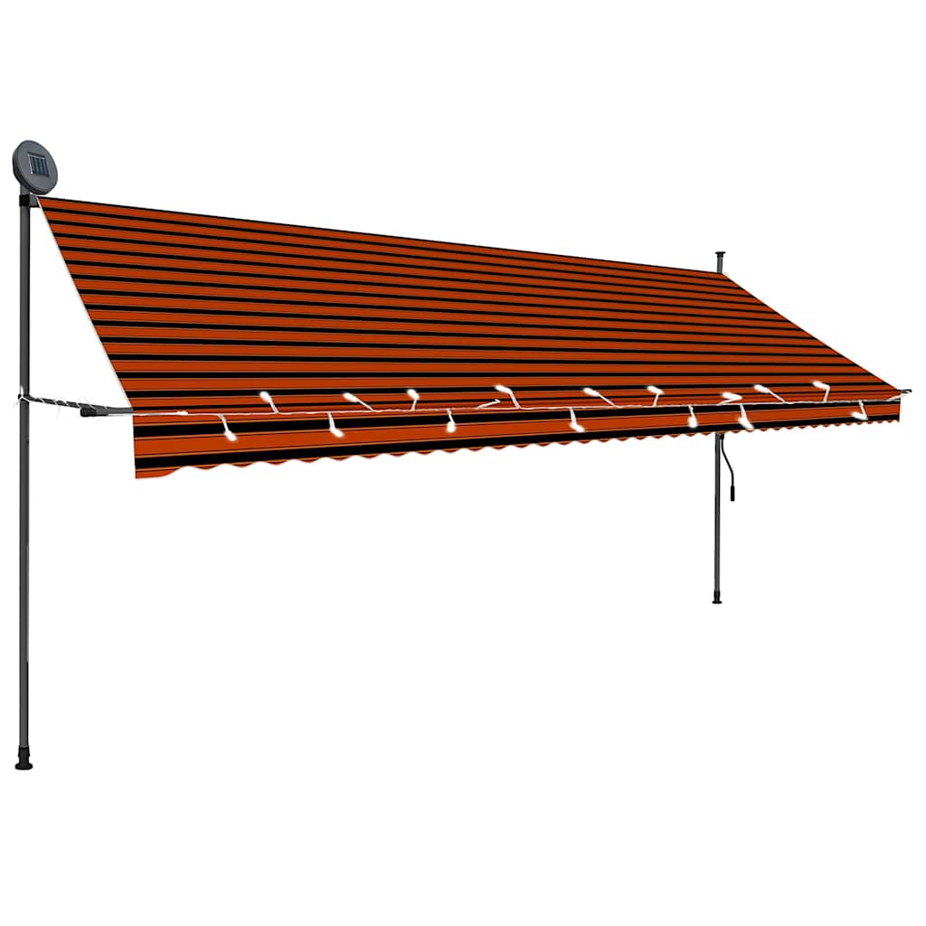 vidaXL Markis manuellt infällbar med LED 400 cm orange och brun