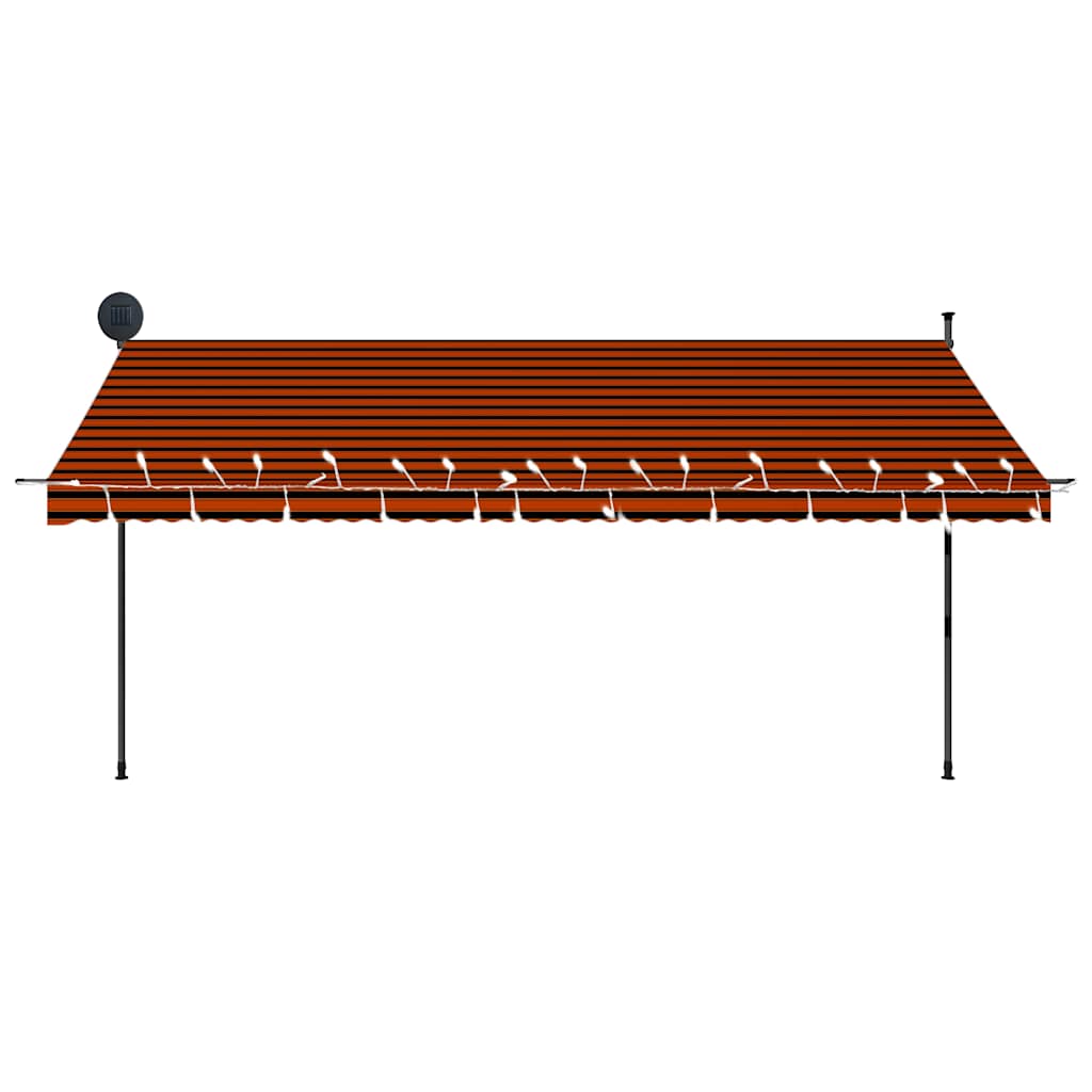 vidaXL Markis manuellt infällbar med LED 400 cm orange och brun