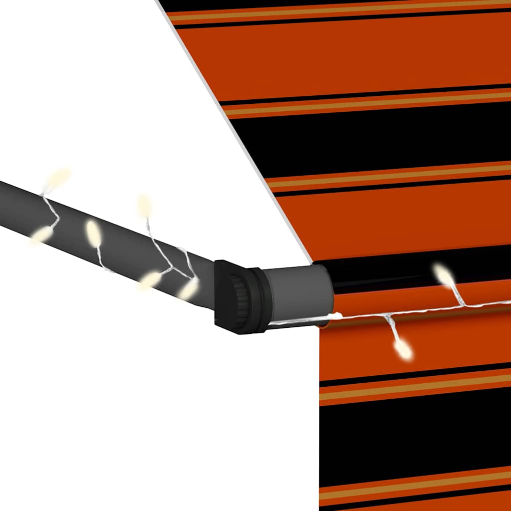 vidaXL Markis manuellt infällbar med LED 400 cm orange och brun