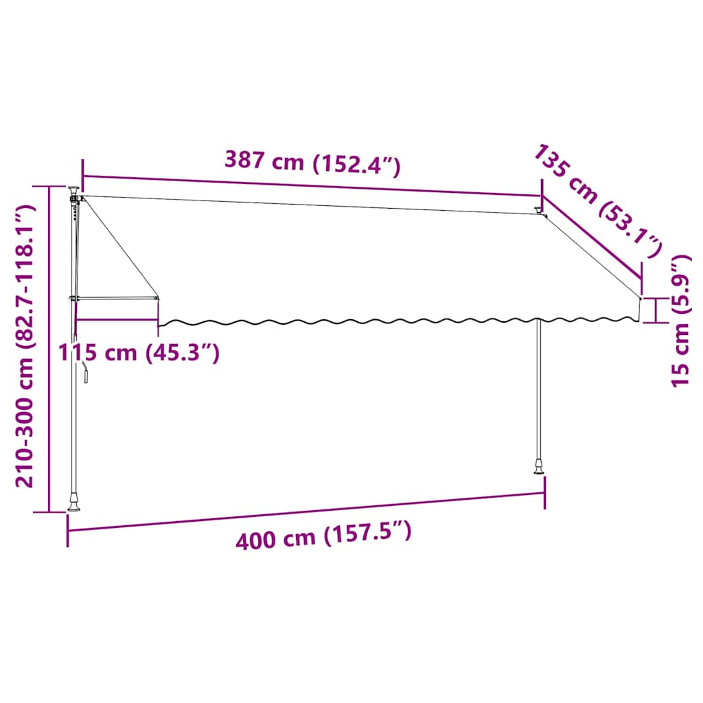 vidaXL Markis manuellt infällbar med LED 400 cm orange och brun