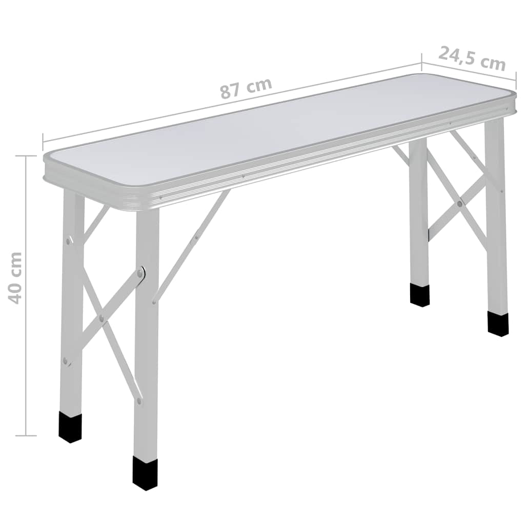 vidaXL Hopfällbart campingbord med 2 bänkar aluminium vit