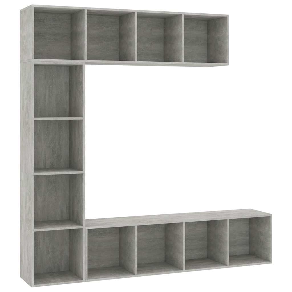 vidaXL Bokhylla/TV-bänk 3 delar set betonggrå 180x30x180 cm