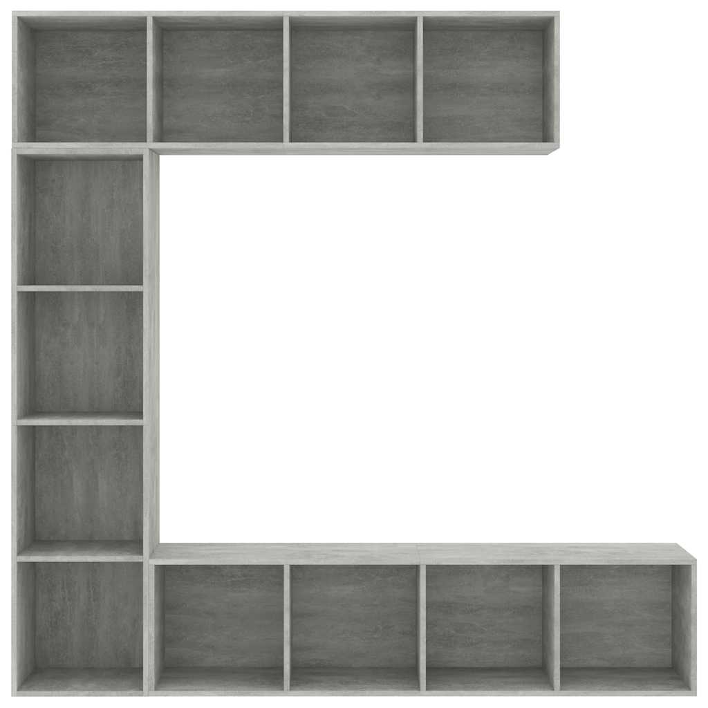 vidaXL Bokhylla/TV-bänk 3 delar set betonggrå 180x30x180 cm