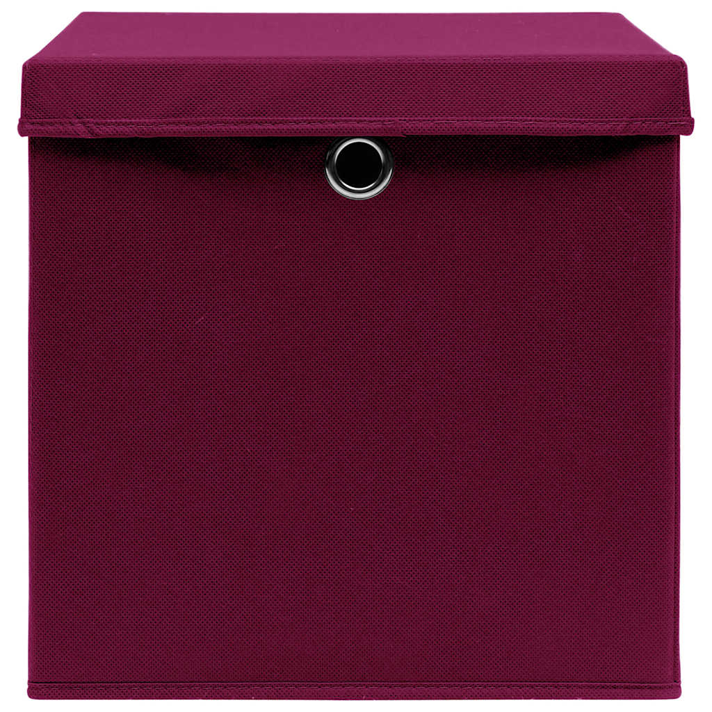 vidaXL Förvaringslådor med lock 10 st mörkröd 32x32x32 cm tyg