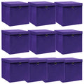 vidaXL Förvaringslådor med lock 10 st lila 32x32x32 cm tyg