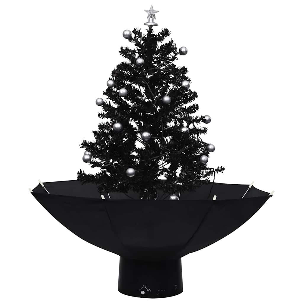 vidaXL Julgran med snö och paraplybas svart 75 cm PVC