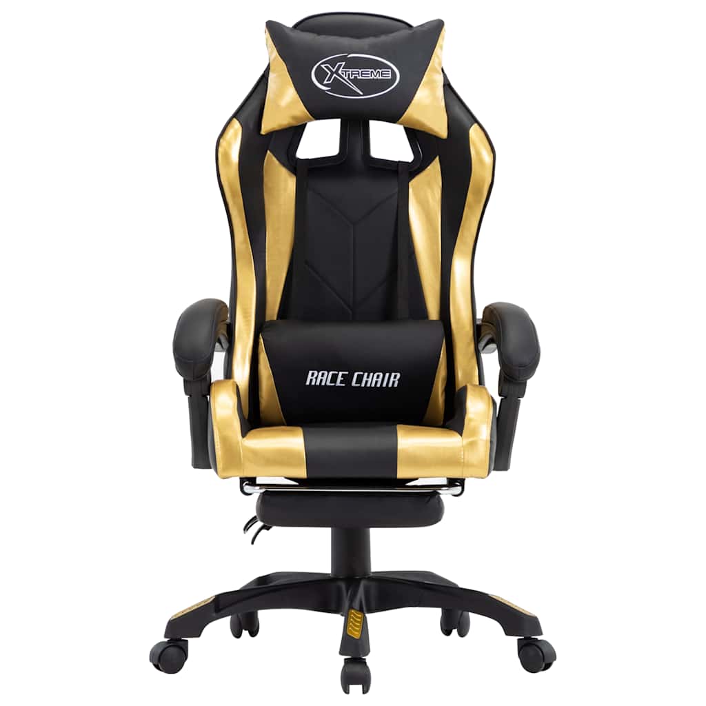 vidaXL Gamingstol med fotstöd guld och svart konstläder