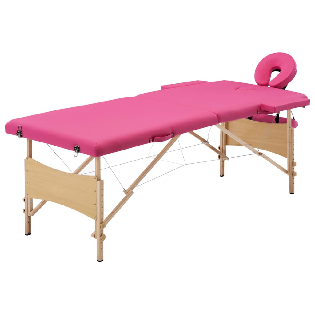 vidaXL Hopfällbar massagebänk 2 sektioner trä rosa