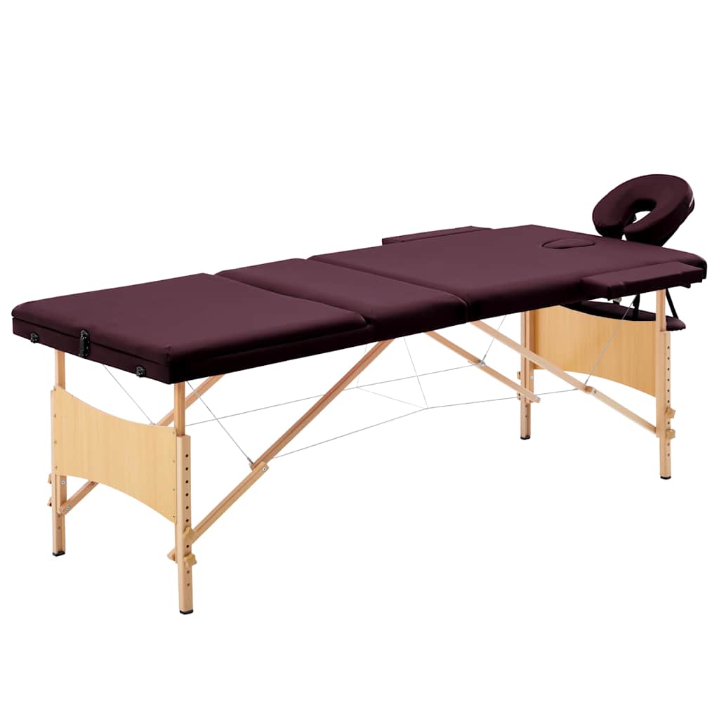 vidaXL Hopfällbar massagebänk 3 sektioner trä mörklila