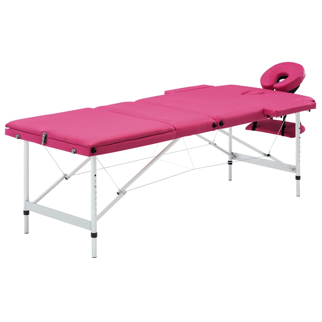 vidaXL Hopfällbar massagebänk 3 sektioner aluminium rosa