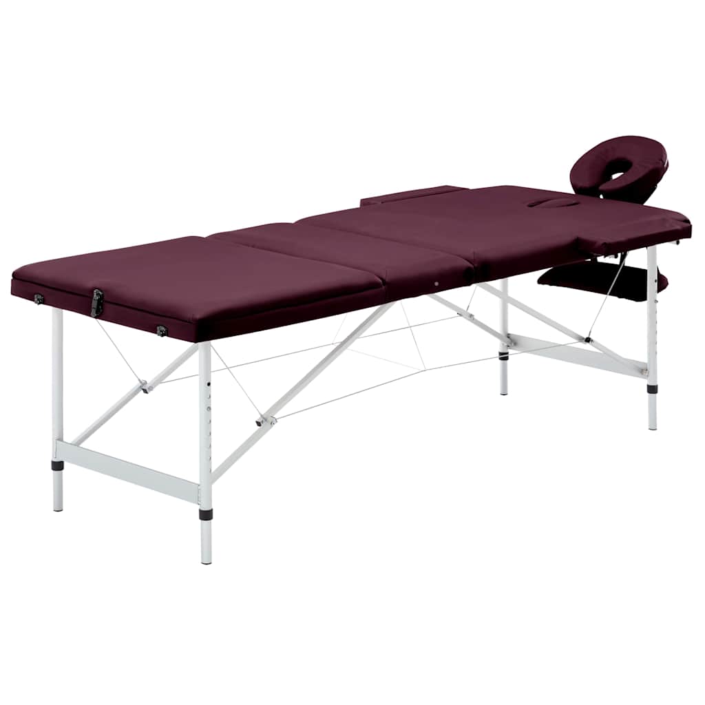 vidaXL Hopfällbar massagebänk 3 sektioner aluminium mörklila