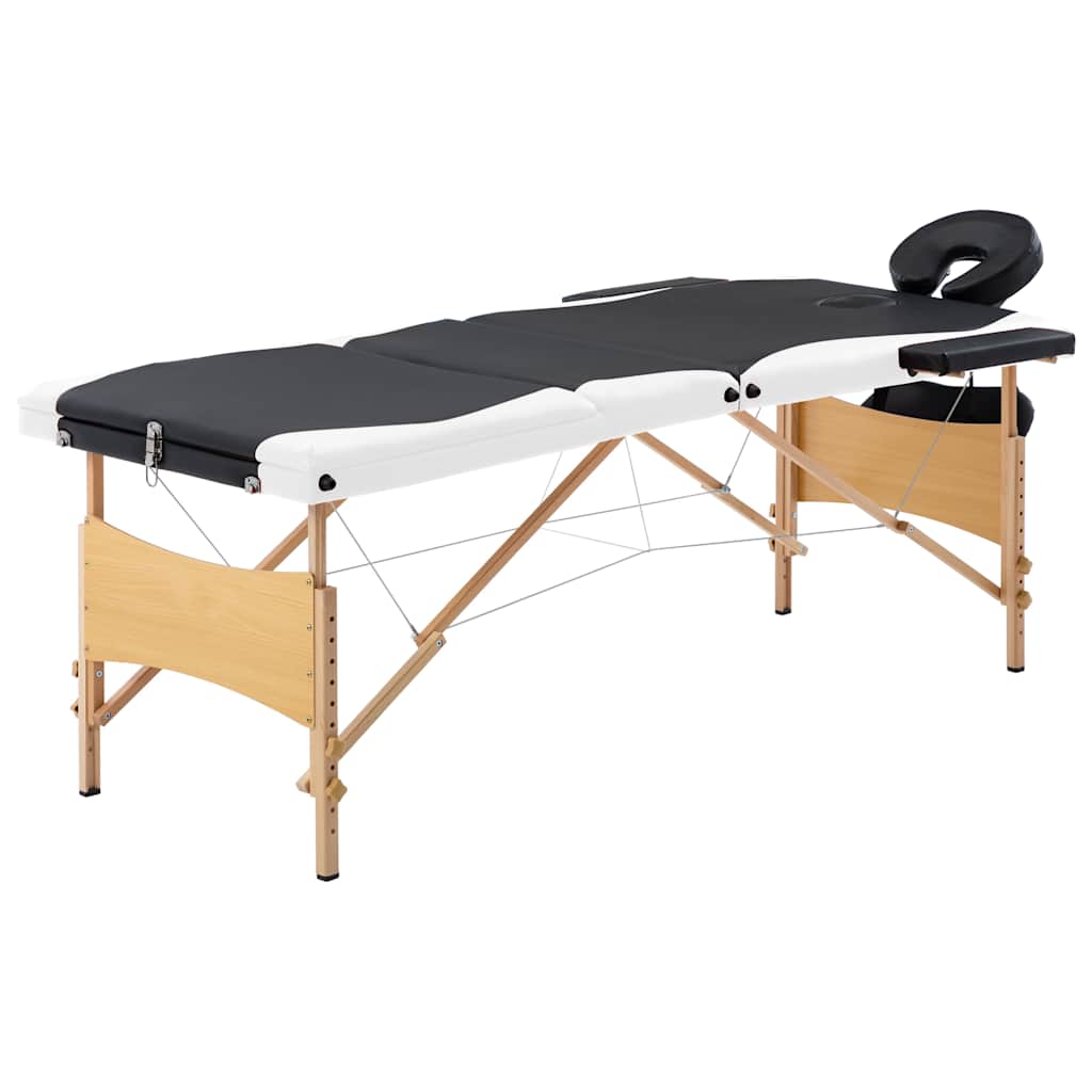 vidaXL Hopfällbar massagebänk 3 sektioner trä svart och vit
