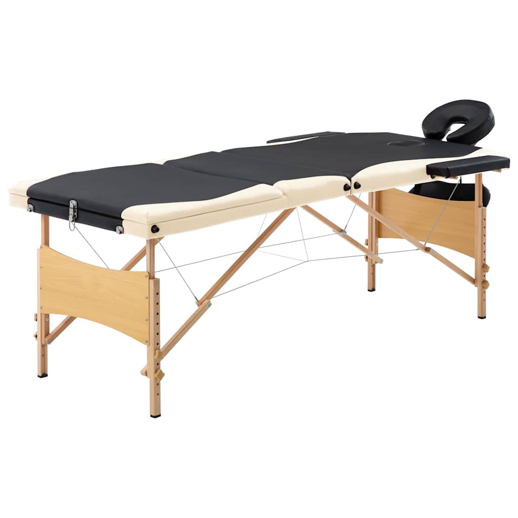 vidaXL Hopfällbar massagebänk 3 sektioner trä svart och beige