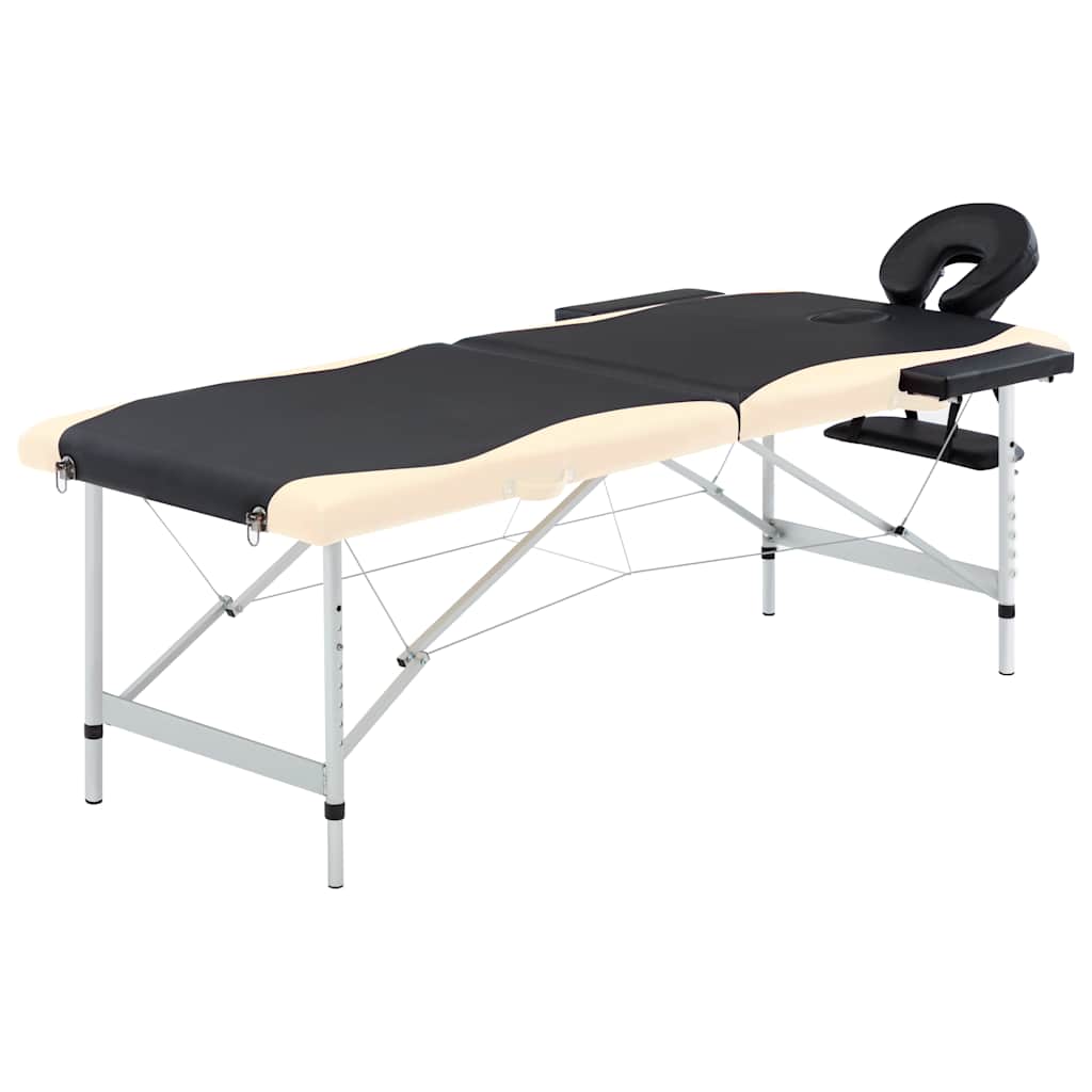 vidaXL Hopfällbar massagebänk 2 sektioner aluminium svart och beige