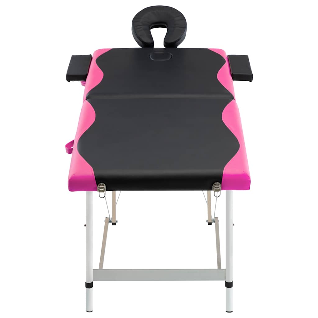 vidaXL Hopfällbar massagebänk 2 sektioner aluminium svart och rosa