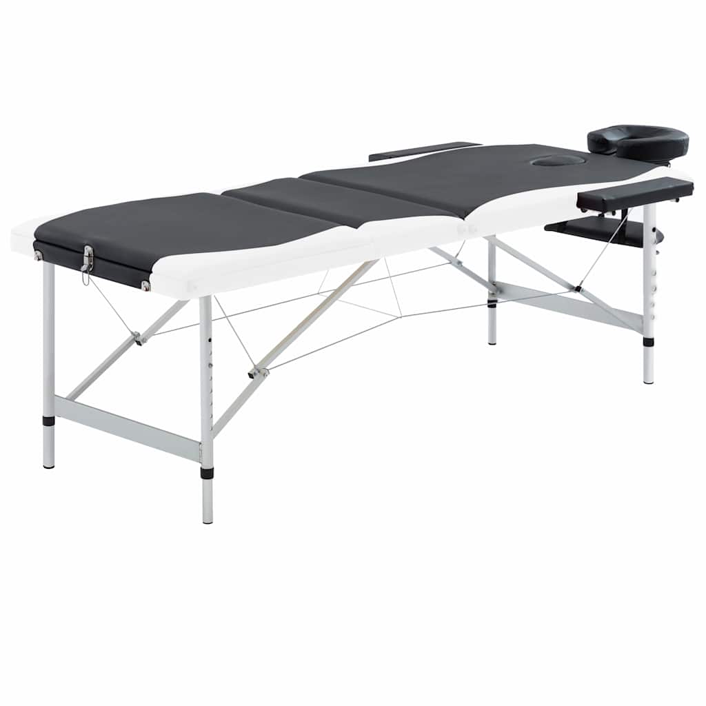vidaXL Hopfällbar massagebänk 3 sektioner aluminium svart och vit