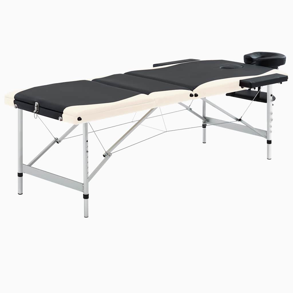 vidaXL Hopfällbar massagebänk 3 sektioner aluminium svart och beige