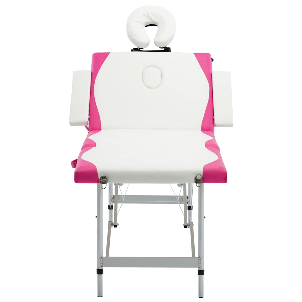 vidaXL Hopfällbar massagebänk 4 sektioner aluminium vit och rosa