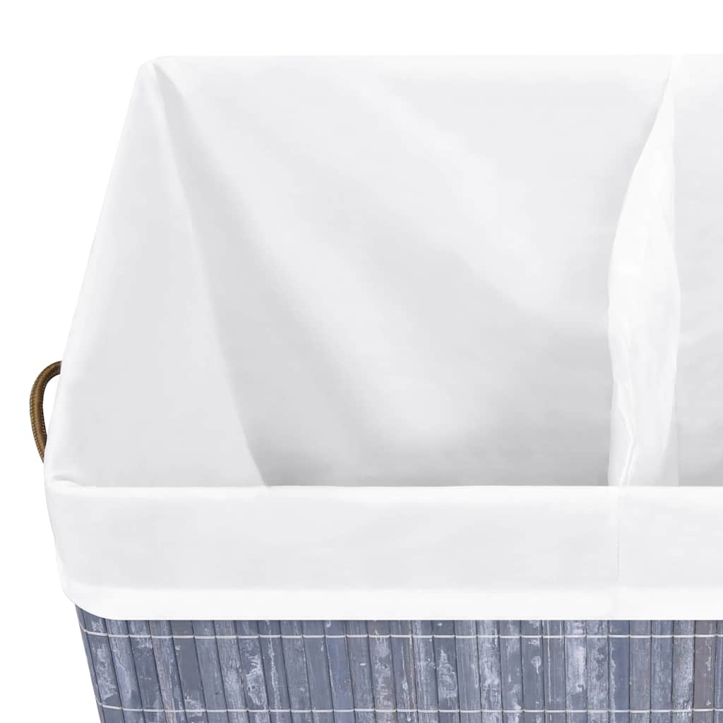 vidaXL Tvättkorg bambu med 2 sektioner grå 100 L