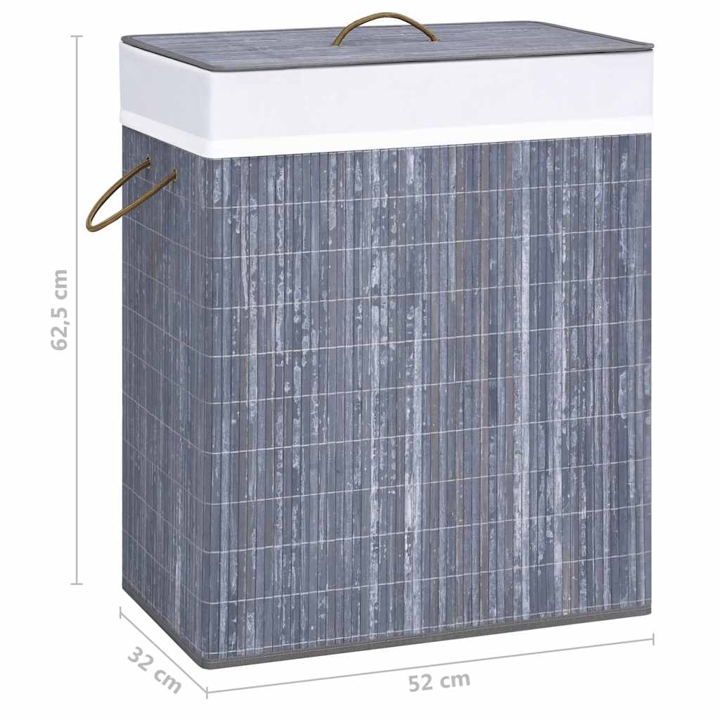 vidaXL Tvättkorg bambu med 2 sektioner grå 100 L