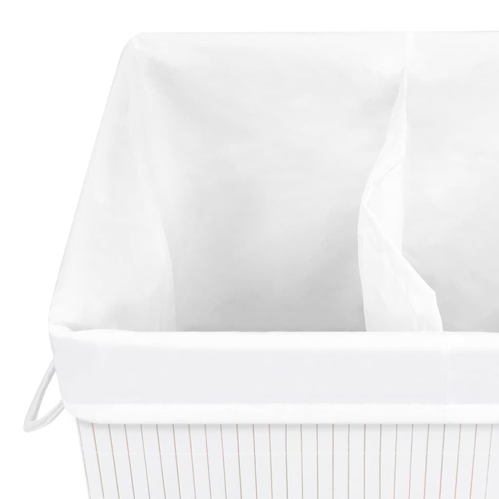 vidaXL Tvättkorg bambu med 2 sektioner vit 72 L