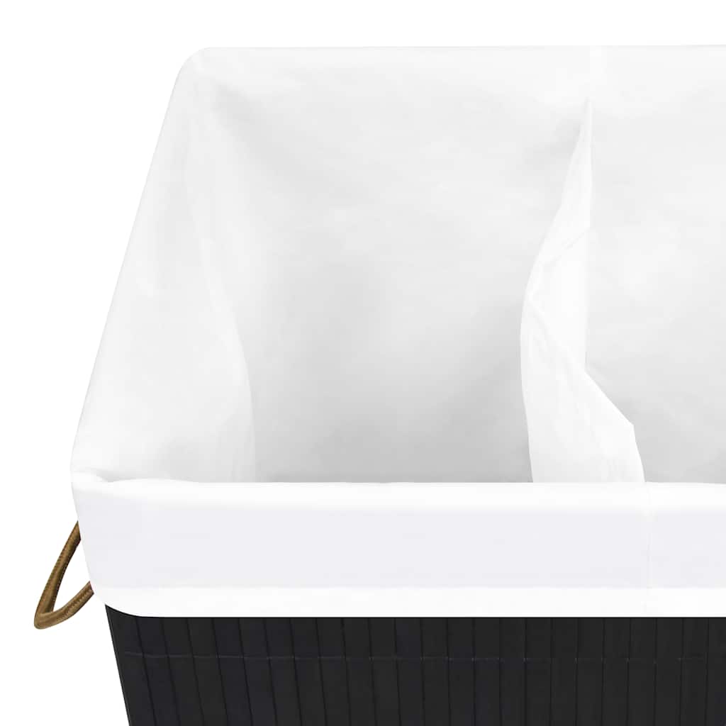 vidaXL Tvättkorg bambu med 2 sektioner svart 72 L