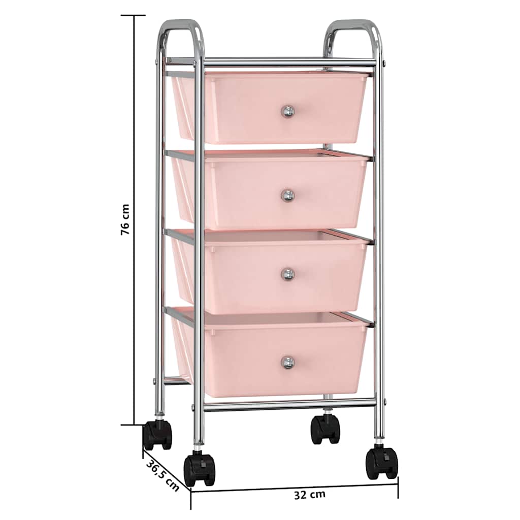 vidaXL Förvaringsvagn 4 lådor rosa plast