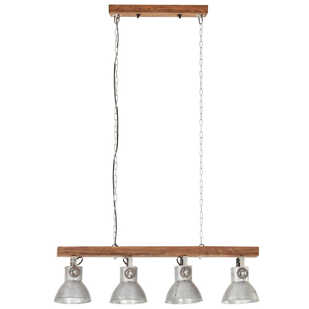 vidaXL Taklampa industriell silver E27 mangoträ