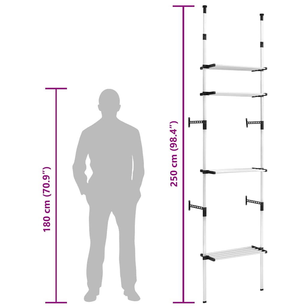 vidaXL Teleskopiskt garderobssystem med hyllor aluminium