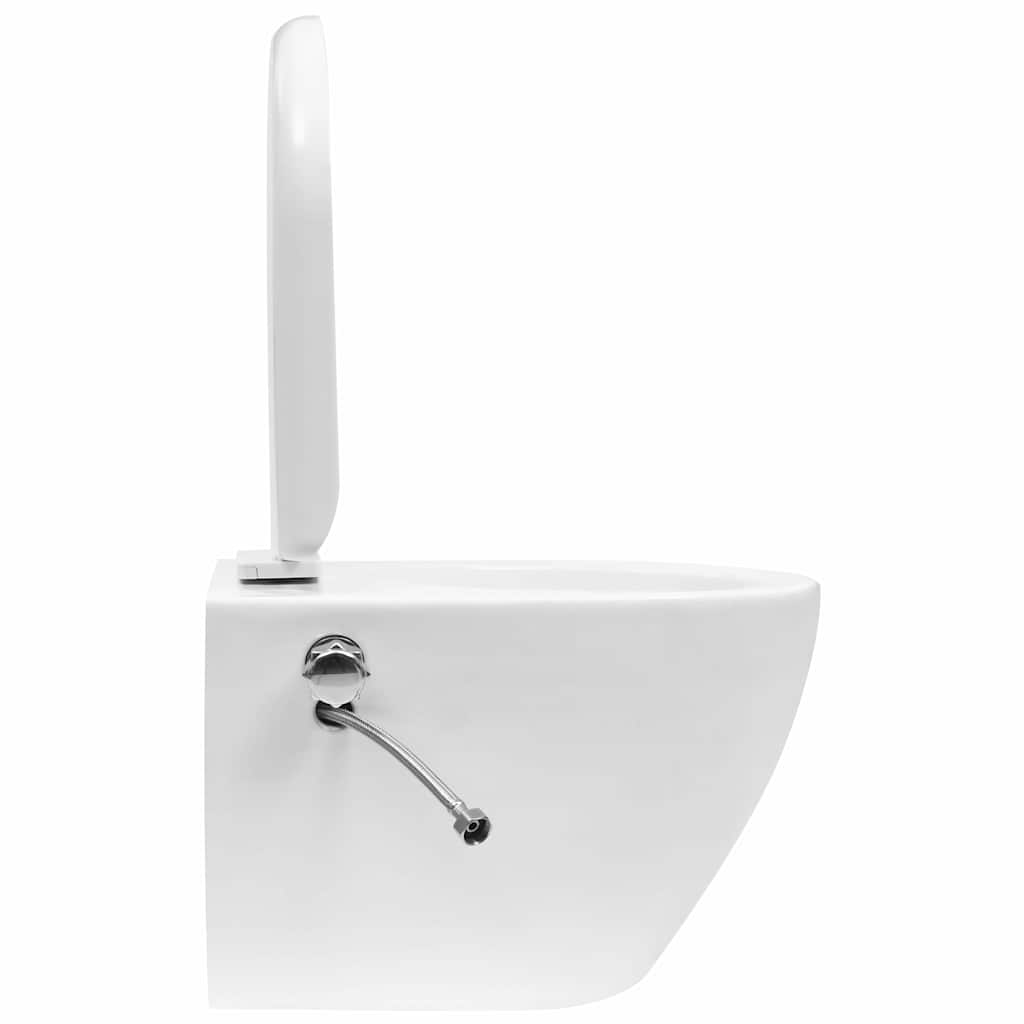 vidaXL Vägghängd toalett med dold cistern keramik vit