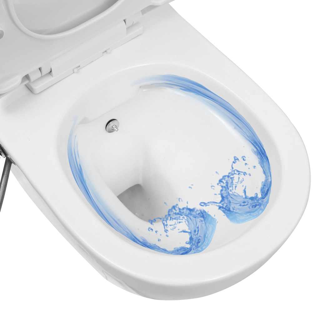 vidaXL Vägghängd toalett med dold cistern keramik vit