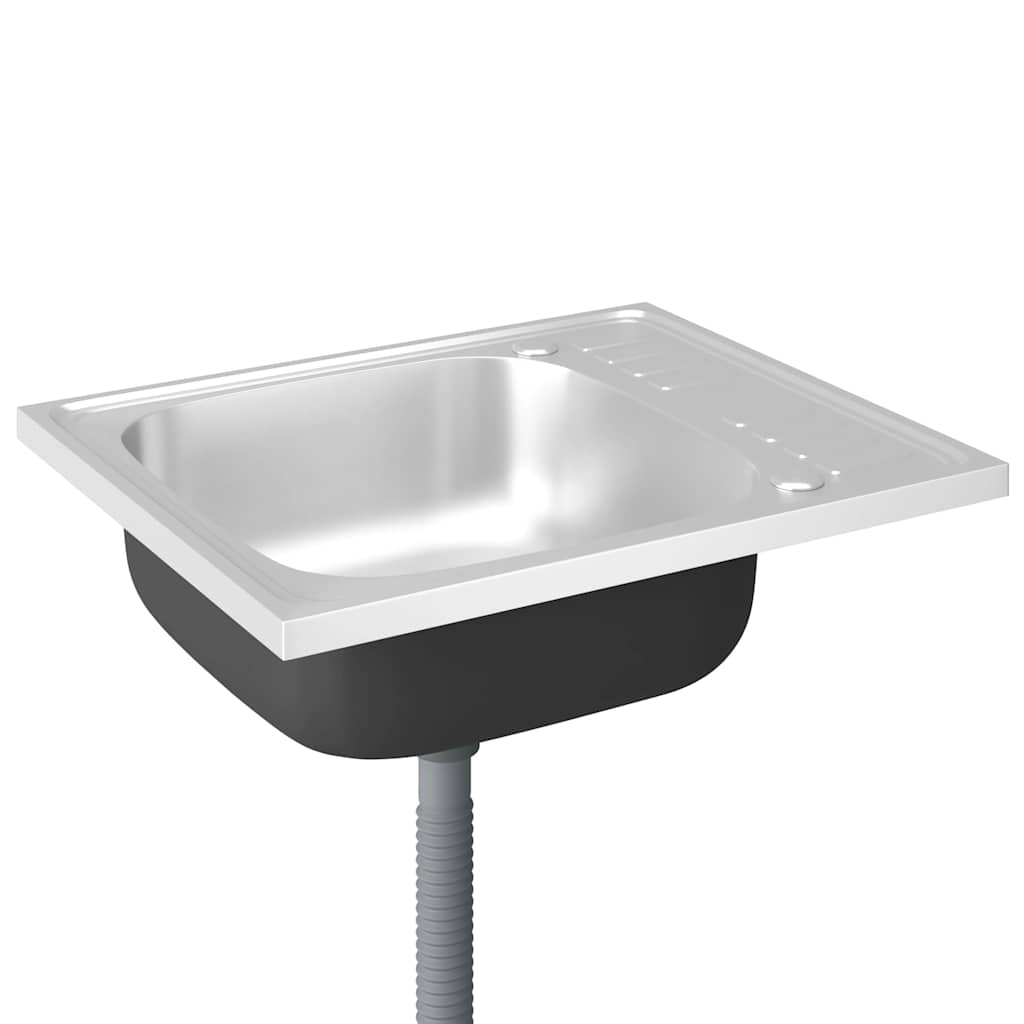 vidaXL Diskho med avrinningsyta silver 600x500x155 mm rostfritt stål