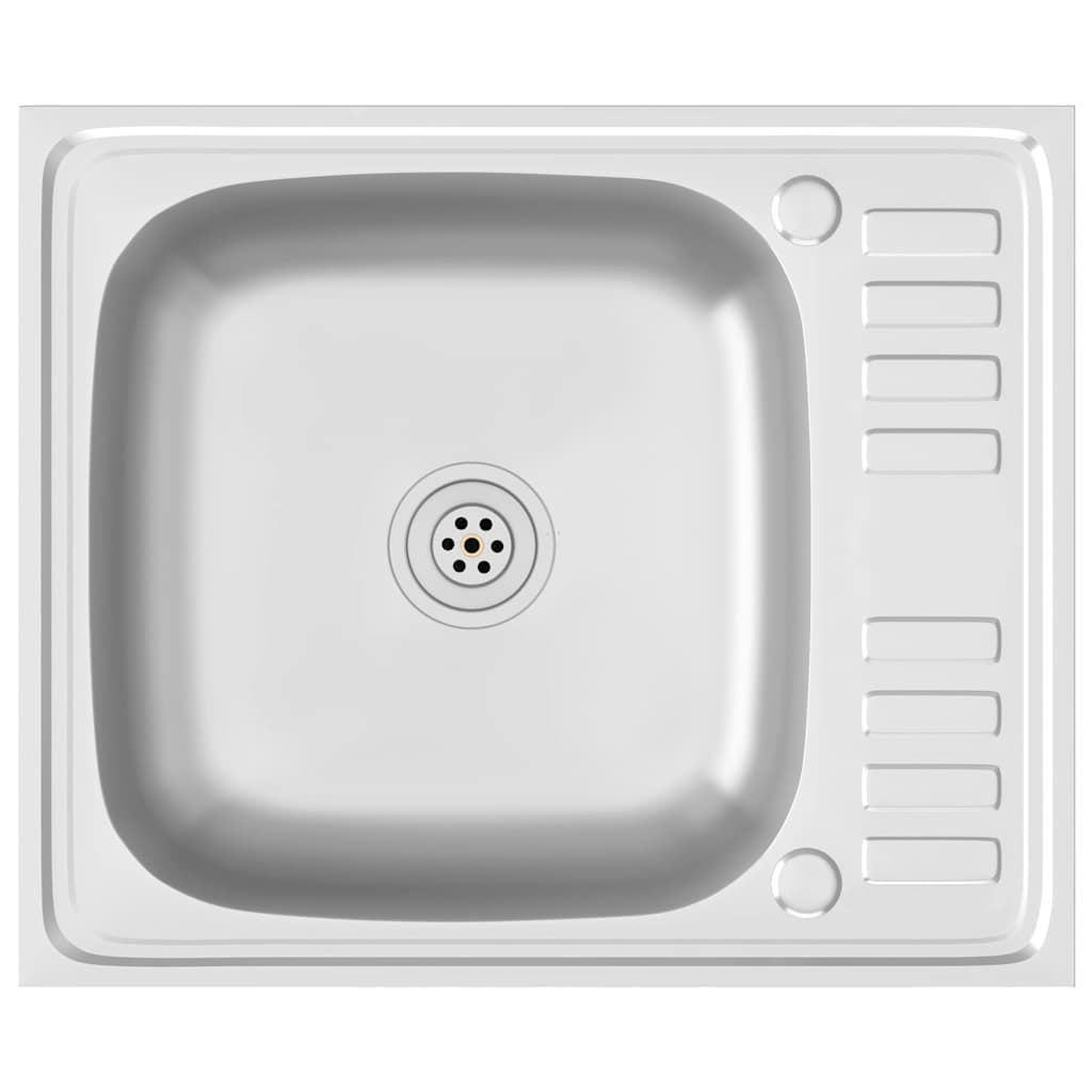 vidaXL Diskho med avrinningsyta silver 600x500x155 mm rostfritt stål