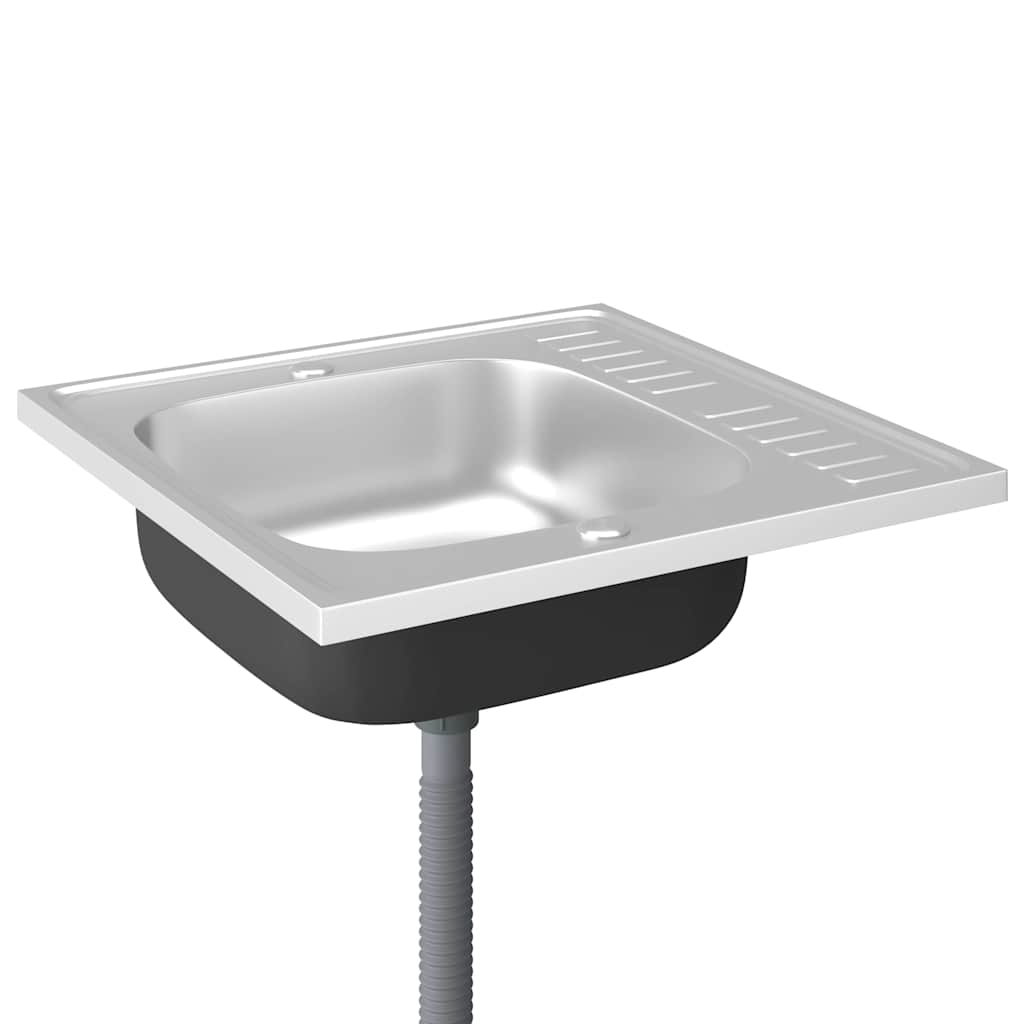 vidaXL Diskho med avrinningsyta silver 600x600x155 mm rostfritt stål
