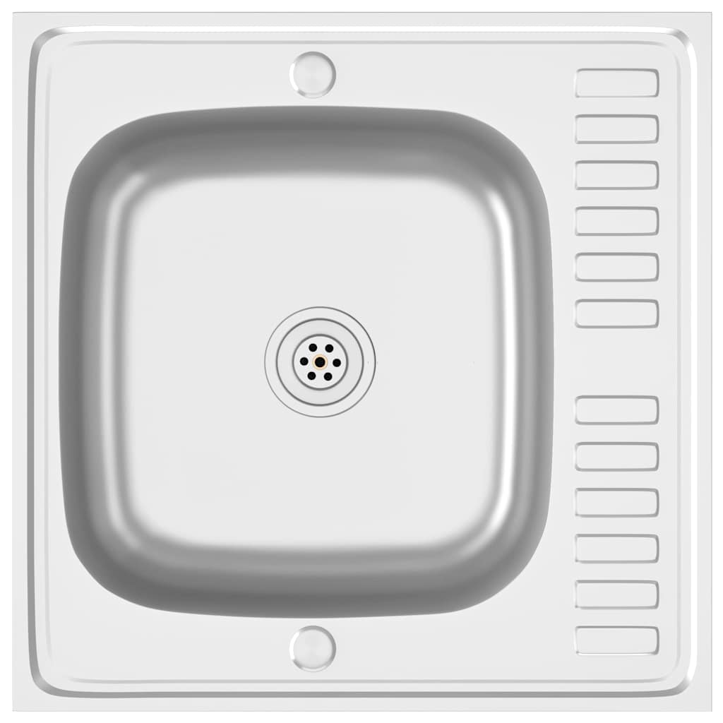 vidaXL Diskho med avrinningsyta silver 600x600x155 mm rostfritt stål