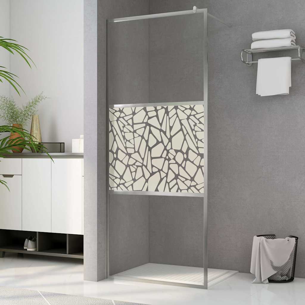 vidaXL Duschvägg med ESG-glas stendesign 140x195 cm