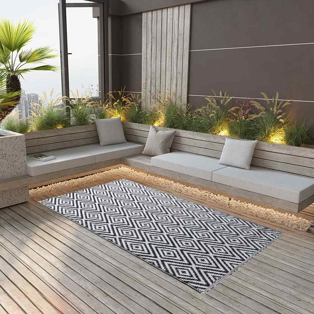 vidaXL Utomhusmatta ARAKIL vit och svart 160x230 cm PP