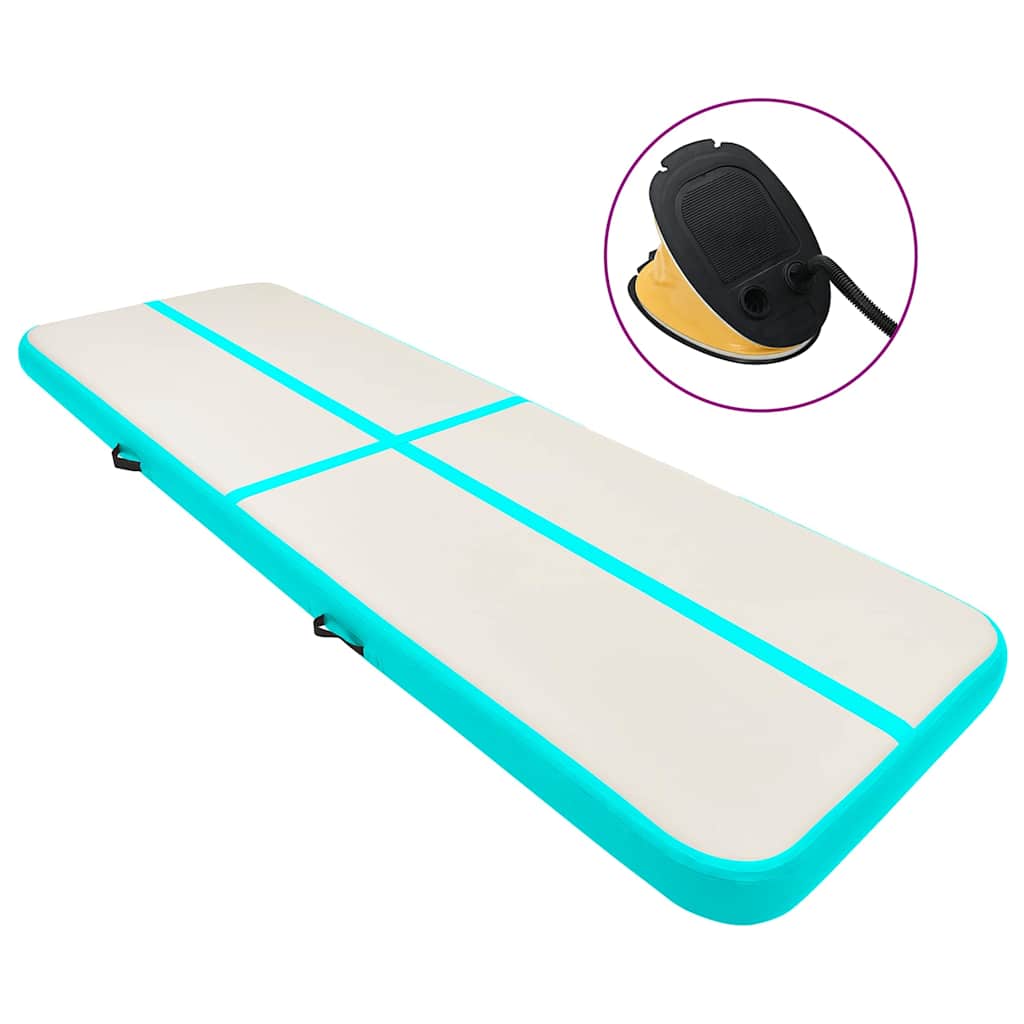 vidaXL Uppblåsbar gymnastikmatta med pump 400x100x15 cm PVC grön