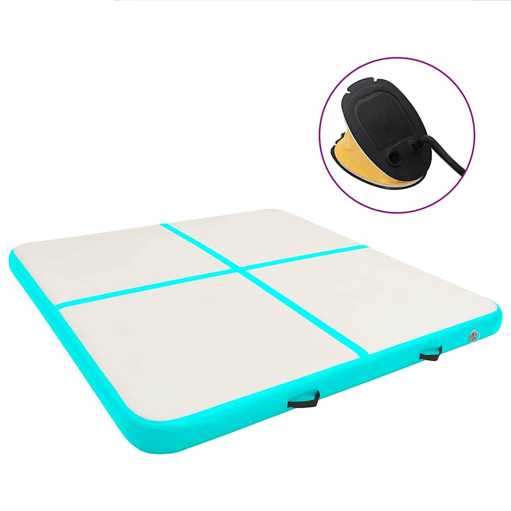 vidaXL Uppblåsbar gymnastikmatta med pump 200x200x10 cm PVC grön