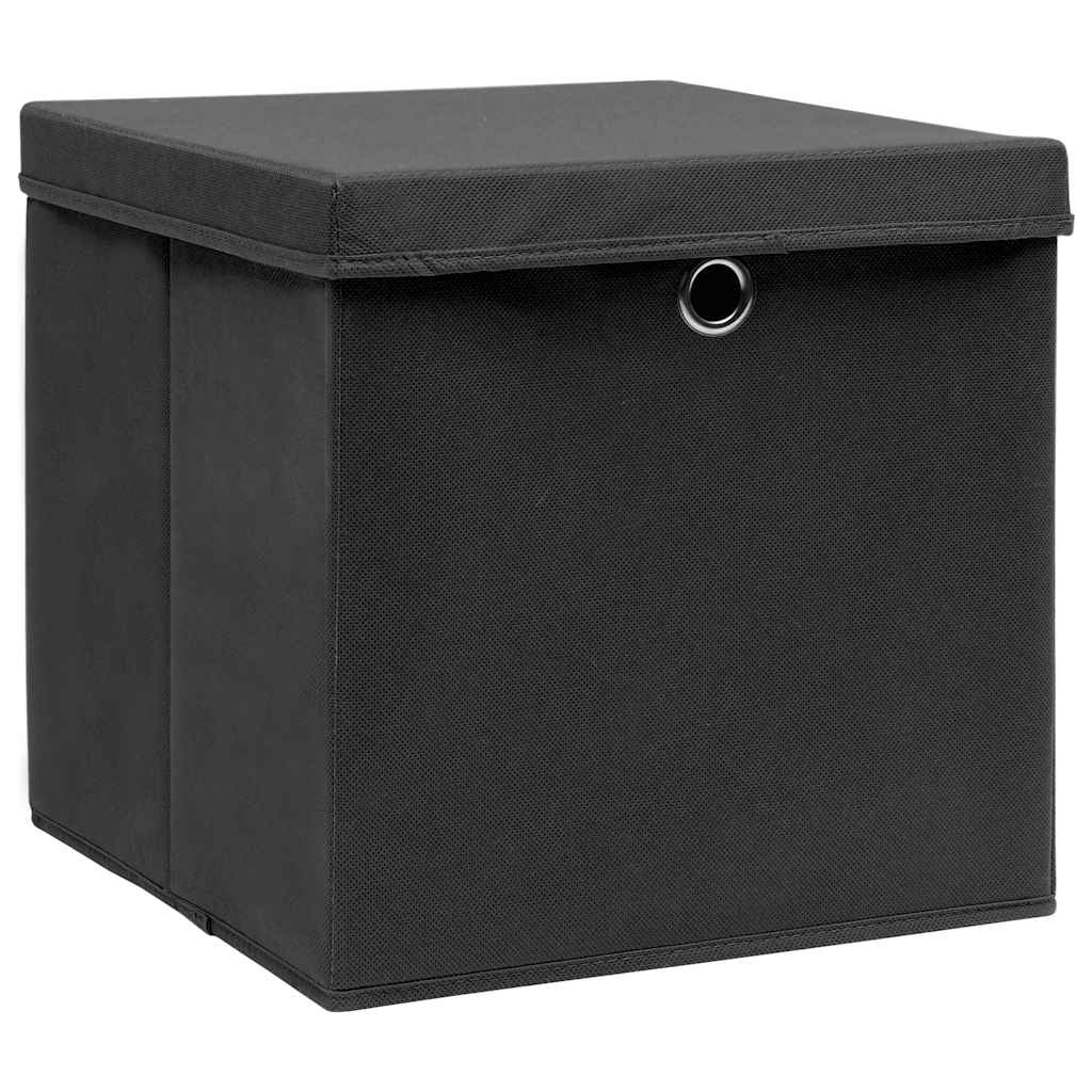 vidaXL Förvaringslådor med lock 4 st 28x28x28 cm svart